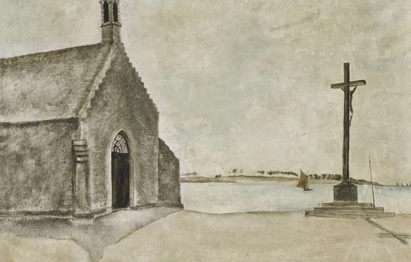 Picture river, cross, 1920, Tsuguharu Foujita, The chapel Notre-Dame-du-Bon in Concarneau