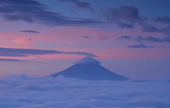 The sky, clouds, sunset, mountain, the evening, the volcano, Japan, pink