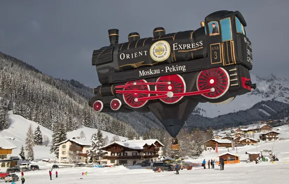 Winter, mountains, balloon, the engine, Austria, Austria, Salzburg, Salzburg
