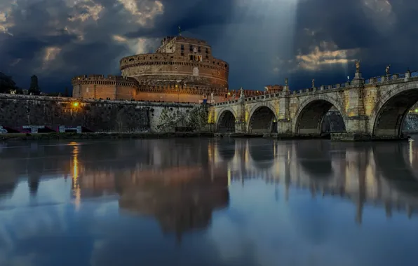 Picture bridge, the city, river, Rome, Italy, the mausoleum, The Tiber, Castel Sant'angelo