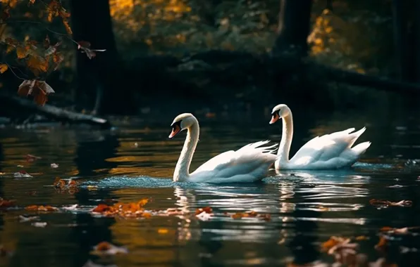 Birds, nature, lake, pond, shore, Swan, white, swans
