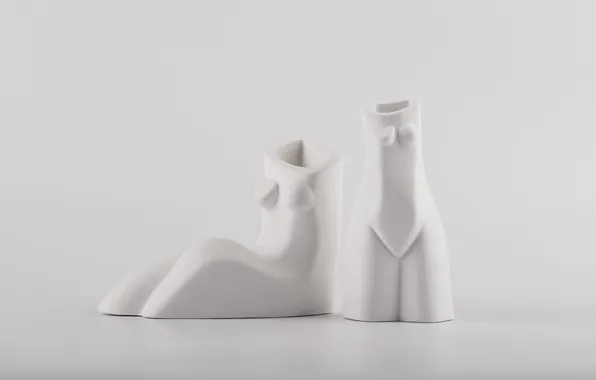 Chest, minimalism, white background, white, light background, figures, sculpture, vases