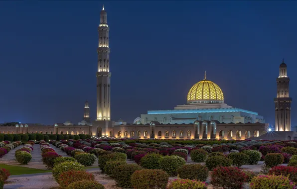 Night, city, Night, capital, building, Oman, Oman, Muscat