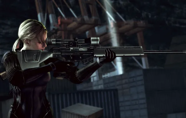 Girl, Night, Blonde, Weapons, Resident Evil, Sniper, Rifle, Tactical jumpsuit