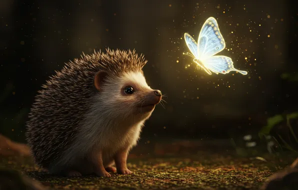 Hedgehog, moth, AI art