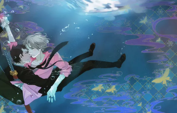 Sword, anime, art, guys, under water, Katekyo Hitman Reborn, Teacher mafia Reborn, Gokudera Hayato