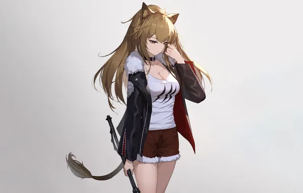 Girl, sexy, cleavage, shorts, long hair, boobs, animal ears, anime