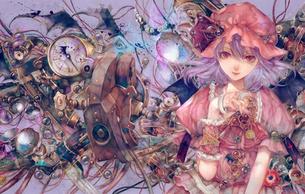 Cap, hardware, lenses, pink dress, vampire, fixtures, Touhou Project, Remilia Scarlet
