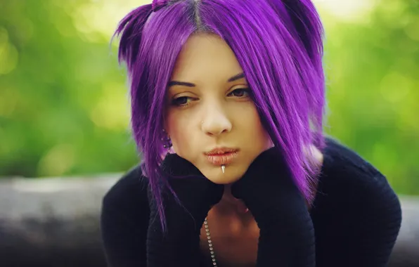Picture purple, look, girl, face, hair, piercing