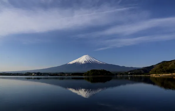 Picture snow, lake, reflection, mountain, peak