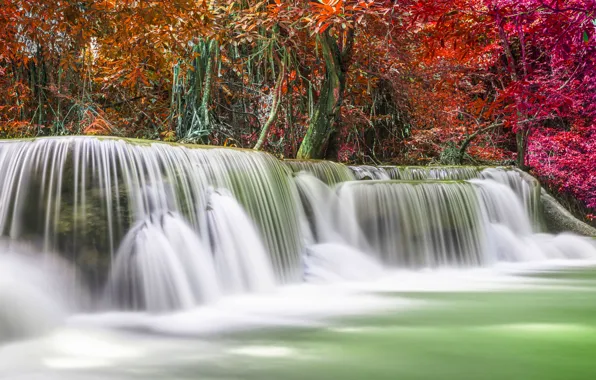 Landscape, nature, rocks, shore, vegetation, waterfall