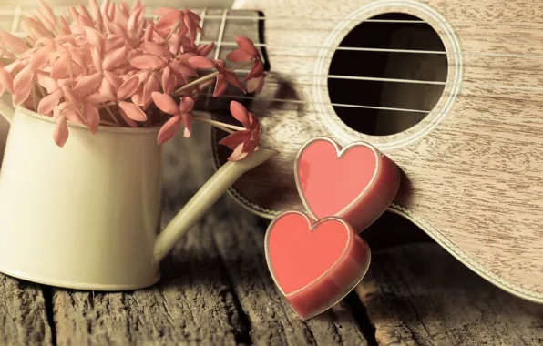 Picture flowers, heart, love, vintage, heart, romantic, ukulele