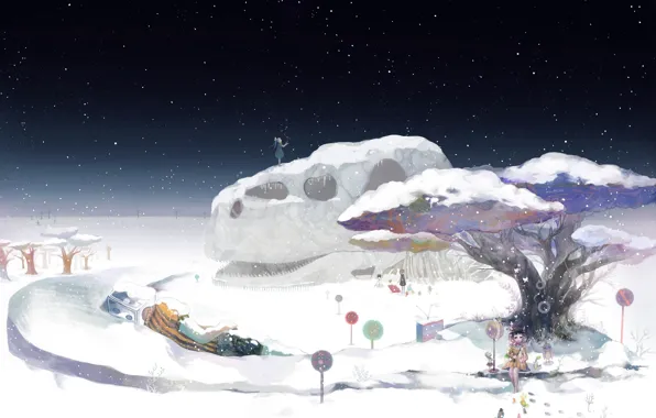 Picture winter, snow, anime, art, girl