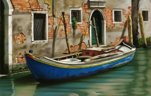 House, boat, Windows, picture, door, Italy, Venice, channel