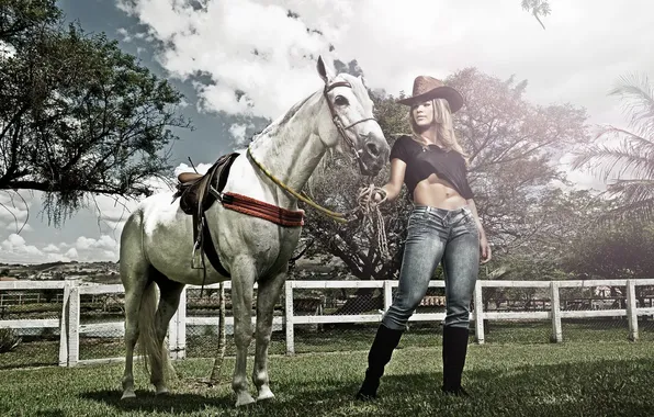 Girl, background, horse, Kelly Amorim