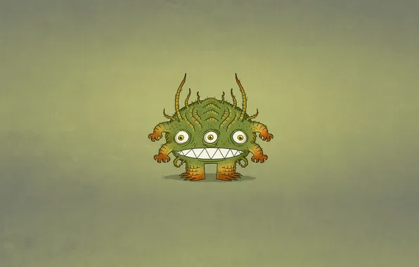 Picture green, monster, minimalism, monster, three eyes, toothy, the three-eyed, dark background