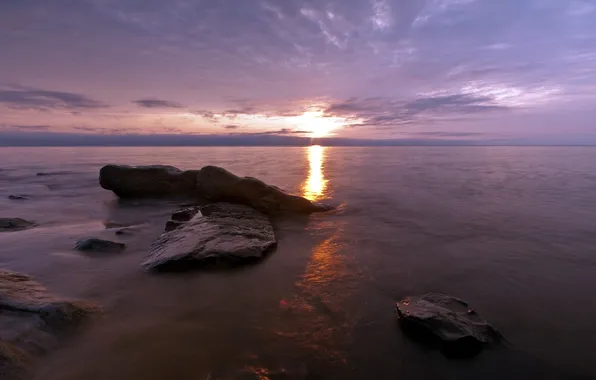 Sea, landscape, night, rocks