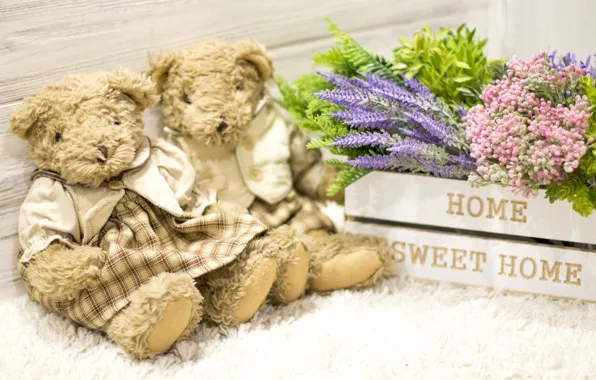 Picture love, flowers, toy, bouquet, bear, pair, love, bear