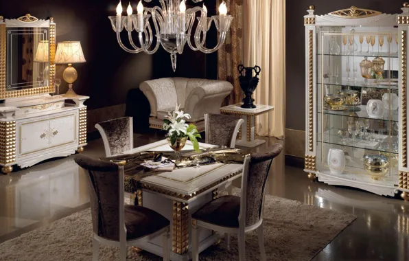 Flowers, table, furniture, interior, chair, mirror, vase, dining room