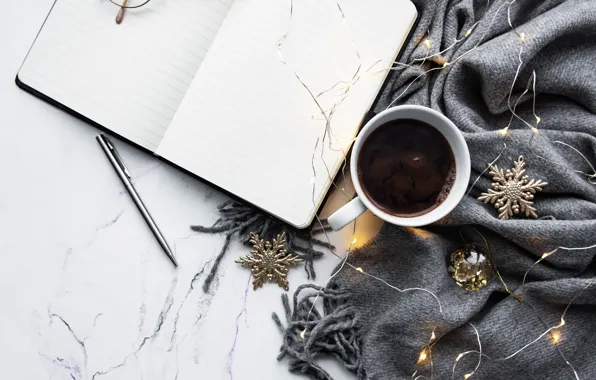 Winter, coffee, glasses, handle, Cup, Notepad, Olena Rudo