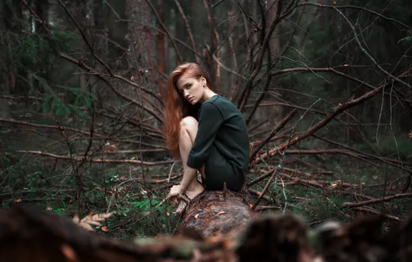 Forest, girl, dress, Alexander Kurennoy