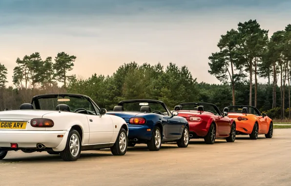 Mazda, column, MX-5, roadsters, four generations (NA-NB-NC-ND)
