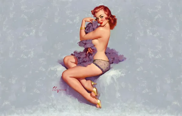 Shoes, negligee, bracelet, red, art, flirting, blue background, pin-up