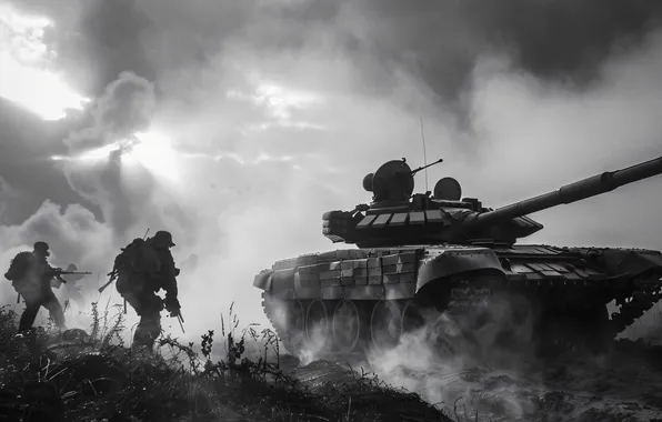 Picture Soldiers, Tank, Digital art, Black and white, AI art, The Art of Artificial Intelligence, Neural …