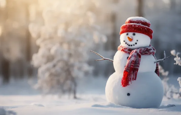 Winter, snow, snowflakes, new year, Christmas, snowman, Christmas, winter