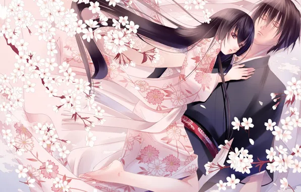 Love, flowers, mood, tenderness, Japan, spring, anime, Sakura