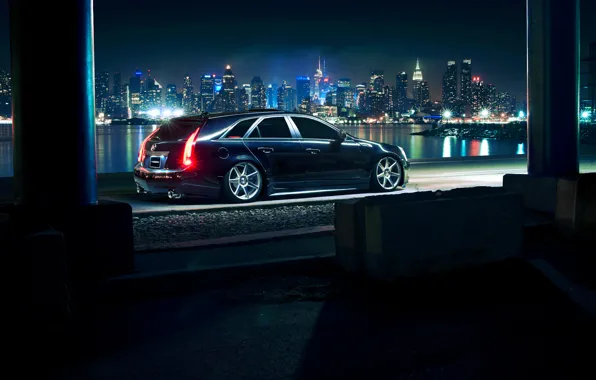 Picture Cadillac, City, CTS, Car, Black, Tuning, Vossen, Wheels