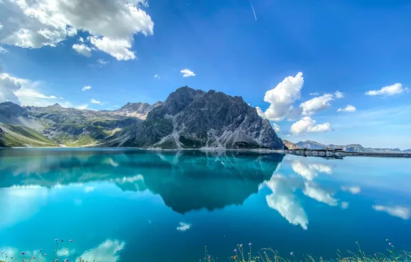 Mountains, lake, reflection, Austria, Alps, Austria, Alps, Lüner Lake