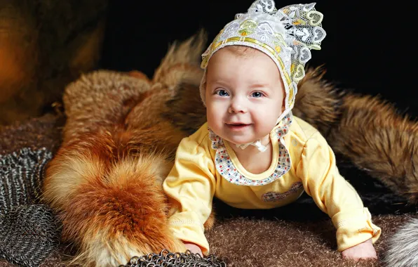 Look, joy, smile, baby, fur, blouse, baby