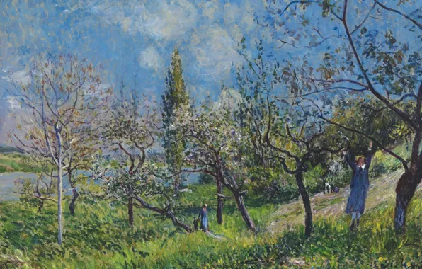 Picture landscape, picture, Alfred Sisley, Spring garden, Alfred Sisley