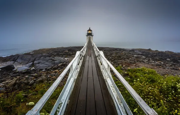 Picture beach, coast, fog, Marshall Point Lighthouse
