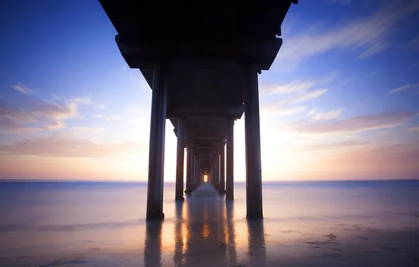 Sea, landscape, sunset, bridge