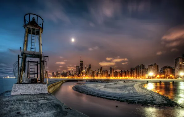 Picture the sky, night, the city, photo, HDR, Chicago, USA