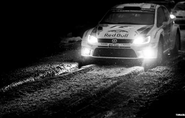 Winter, Auto, B/W, Night, White, Snow, Volkswagen, Light