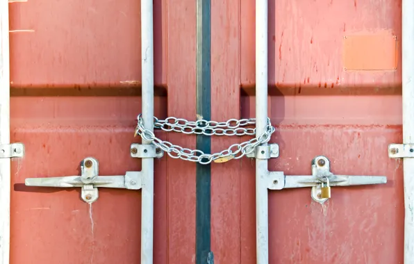 Picture chains, doors, container, lock