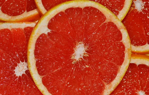Red, citrus, grapefruit, slices, juicy