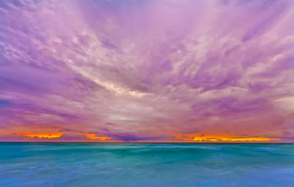 Picture sea, the sky, clouds, paint, glow