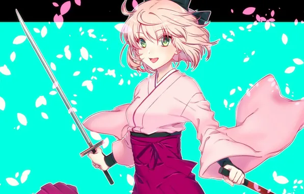 Girl, sword, petals, Sakura Know, Fate / Grand Order