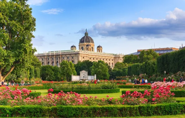 Flowers, Park, the building, Austria, Vienna