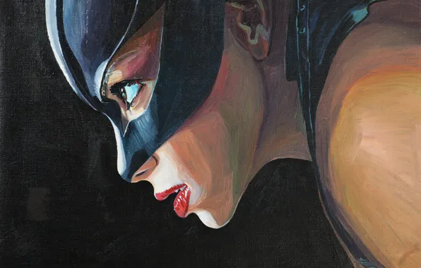 Picture cat, woman, oil, mask, canvas, painting, catwoman