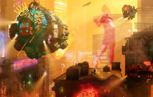 The city, Future, Neon, City, Fantasy, Art, Art, Fiction