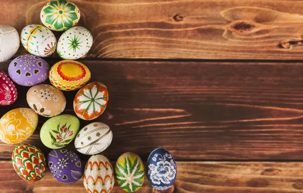 Picture colorful, Easter, wood, spring, Easter, eggs, decoration, Happy