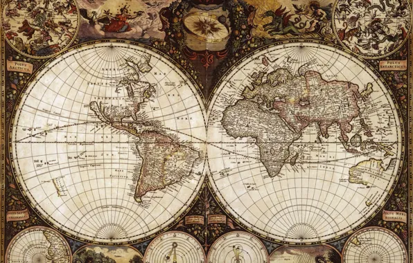 Travel, world map, geography, 1665 the year, Frederick de wit