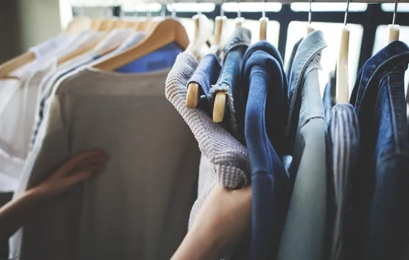 Clothing, hand, shirt, choice, jacket, hanger