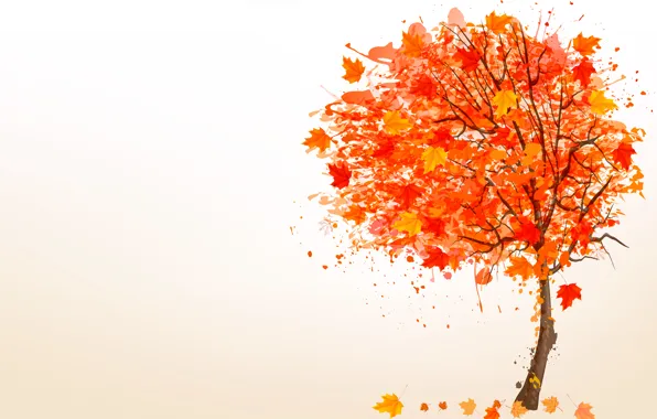 Autumn, leaves, tree, figure