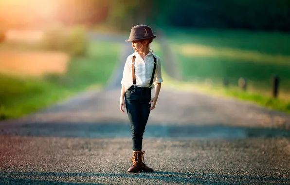 Picture road, girl, bokeh, Tomboy, child photography